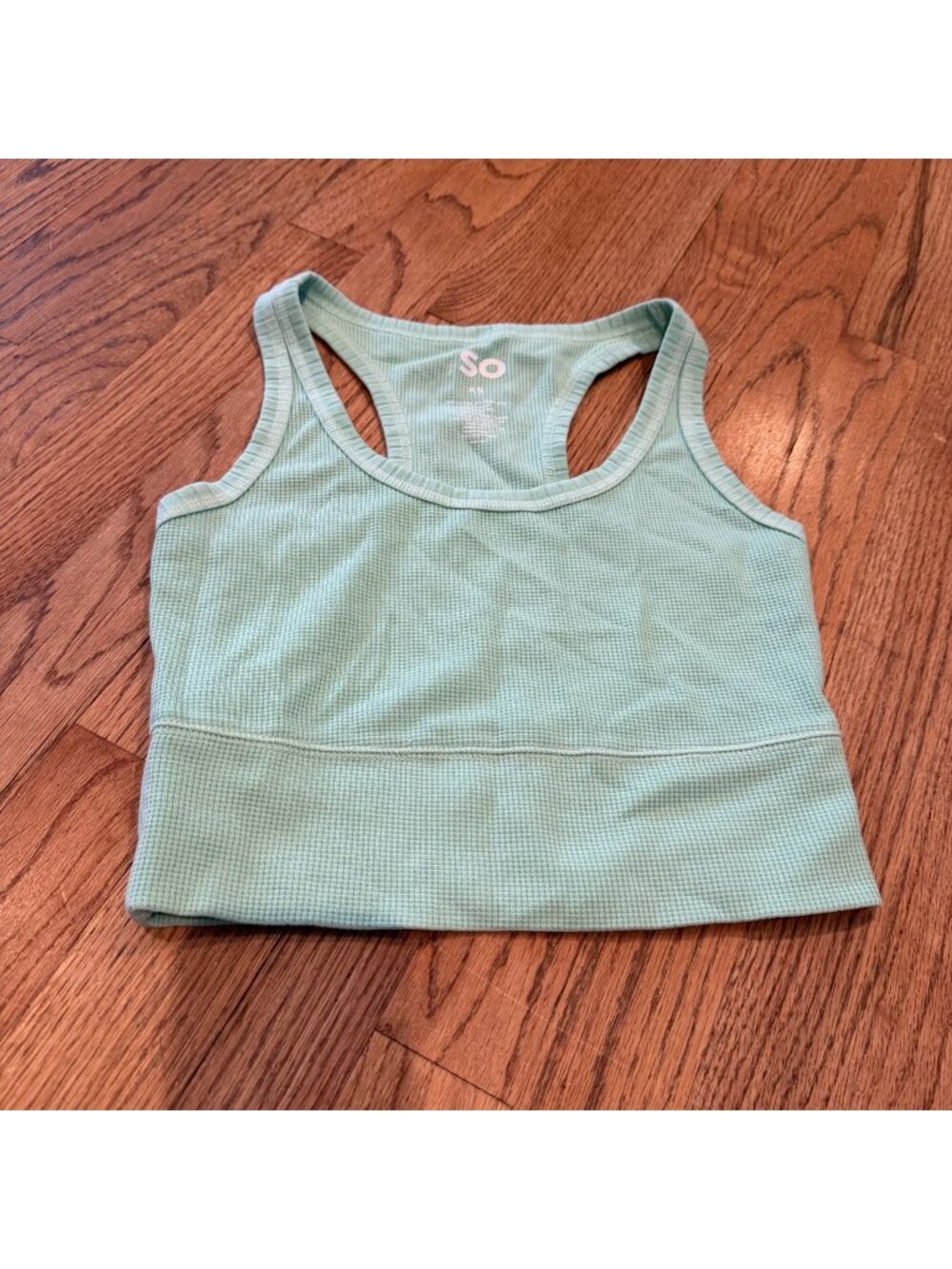 So Junior Womens Green Waffle knit tank shirt XS